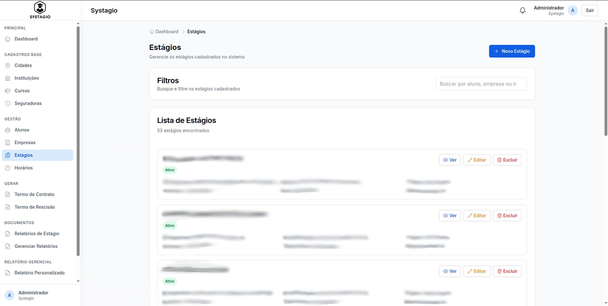 Systagio — estágios